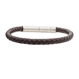 Stainless Steel Brown Genuine Full Grain Cowhide Leather With Brushed Tubular Press Clasp
