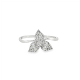 10K White Gold Three-Petal Flower Natural Diamond Ring