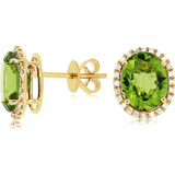 14K Yellow Gold Peridot And Diamond Halo Earrings