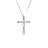 14K White Gold Diamond Cross Pendant Necklace