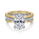 14K Two-Tone 'Feah' Wide Band Oval Natural Diamonds Engagement Ring