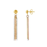 JT ESTATE 21K Tri-Color Bead Link Tassel Dangle Earrings
