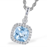 14K White Gold Aquamarine Halo Pendant