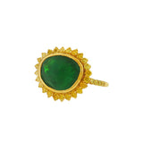 18K Yellow Gold Rose Cut Emerald And Yellow Diamond Halo Ring