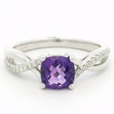 14K White Gold Checkerboard Cushion Amethyst Contemporary Ring