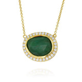 18K Yellow Gold Rose Cut Emerald And Diamond Halo Necklace