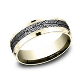 Gray Tantalum And 14K Yellow Gold ‘The Bryce’ Leaf Patterned 7mm Wedding Band