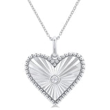 Sterling Silver Fluted Heart Medallion Diamond Pendant Necklace