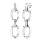 Sterling Silver Open Link Diamond Dangle Earrings