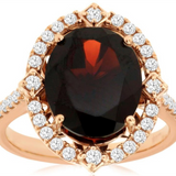 14K Rose Gold Oval Garnet And Diamond Halo Ring