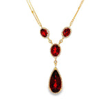 14K Yellow Gold Garnet And Diamond Halo Lariat Necklace