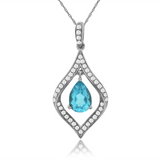 14K White Gold Blue Topaz Drop Pendant