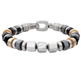Stainless Steel 8mm Mokume Gane, Hematite And Onyx Beads Bushido Virtue Bracelet