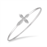 Sterling Silver Natural Diamonds Cross Bangle Bracelet