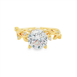 14K Yellow Gold Floral Round Natural Diamonds Engagement Ring