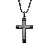 Stainless Steel Meteorite Inlay Cross Pendant Necklace