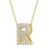 10K Yellow Gold Natural Diamonds Bubble Initial R Pendant