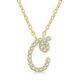 10K Yellow Gold Natural Diamonds Script Initial C Necklace