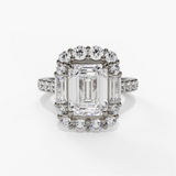 14K White Gold Modern Halo Emerald Cut Natural Diamonds Engagement Ring
