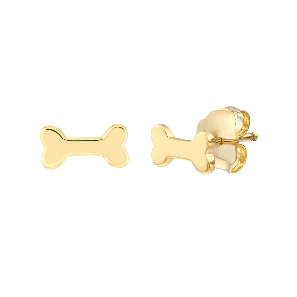 14K Yellow Gold Dog Bone Stud Earrings