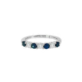 14K White Gold Round Sapphire And Diamond Classic Band