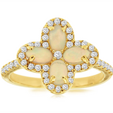 14K Yellow Gold Cabochon Opals Flower Ring