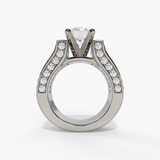 14K White Gold Wide Band Round Natural Diamonds Engagement Ring
