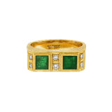 JT ESTATE 18K Yellow Gold Square Emeralds Contemporary Ring