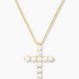 18K Yellow Gold Overlay 'Oh She Fancy' Cubic Zirconia Cross Pendant