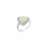 18K White Gold Cabochon Opal Halo Ring