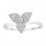 10K White Gold Three-Petal Flower Natural Diamond Ring