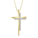 10K Yellow And White Gold Cross Diamond Fashion Pendant Necklace