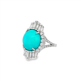 14K White Gold Art Deco Turquoise And Diamond Ring