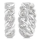 Sterling Silver 25Mm Round Twisted Cuban Chain Natural Diamonds Hoop Earrings