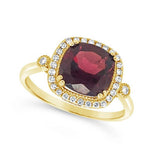 14K Yellow Gold Cushion Garnet Halo Ring