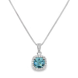 March Birthstone Sterling Silver Created Aquamarine Halo Pendant