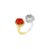 18K White And Yellow Gold Free Form Fire Opal Halo Toi Et Moi Ring