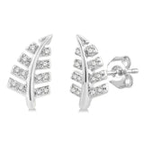 10K White Gold Leaf Button Natural Diamonds Earrings