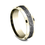 Gray Tantalum And 14K Yellow Gold ‘The Bryce’ Leaf Patterned 7mm Wedding Band