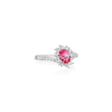 18K White And Yellow Gold Oval Pink Sapphire And Diamond Bypass Halo Ring