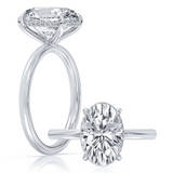 Platinum 3.04Ct Oval Lab Grown Diamonds Hidden Halo Engagement Ring