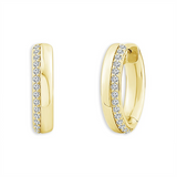14K Yellow Gold Oval Contemporary Natural Diamonds Hoop Earrings