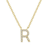 10K Yellow Gold R Initial Diamond Necklace