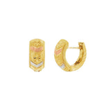 JT ESTATE 18K Tri-Color Gold Decorative Diamond Cut Pattern Huggies