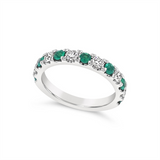 14K White Gold Round Emeralds Half Anniversary Band