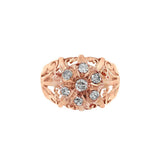 JT ESTATE 14K Rose Gold Natural Diamond Antique Hand-Pierced Flower Ring