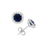 September Birthstone Sterling Silver Created Sapphires Halo Earrings