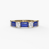 14K White Gold Emerald Cut Sapphire And Diamond Classic Band