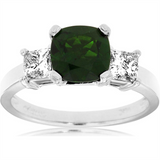 14K White Gold Cushion Russalite Three Stone Ring