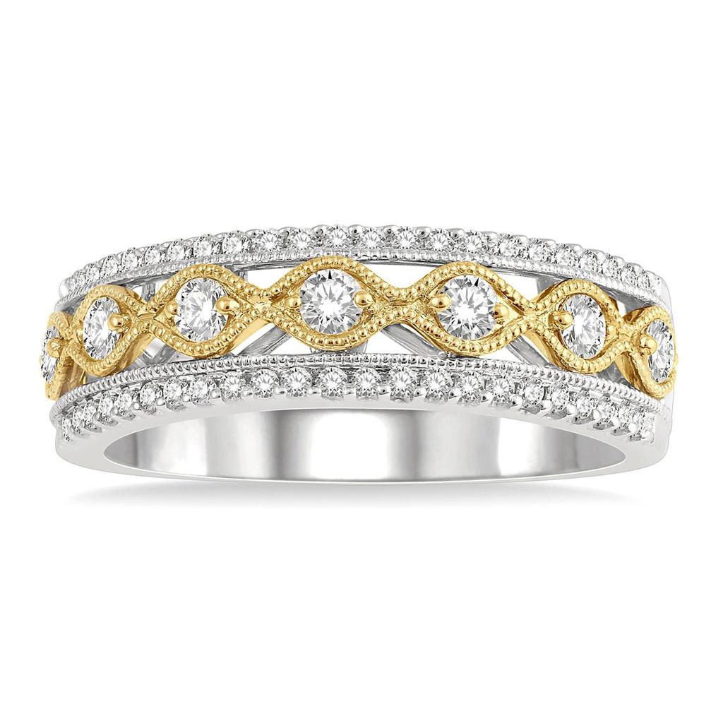 14K Yellow And White Gold Lattice Diamond Fashion Ring